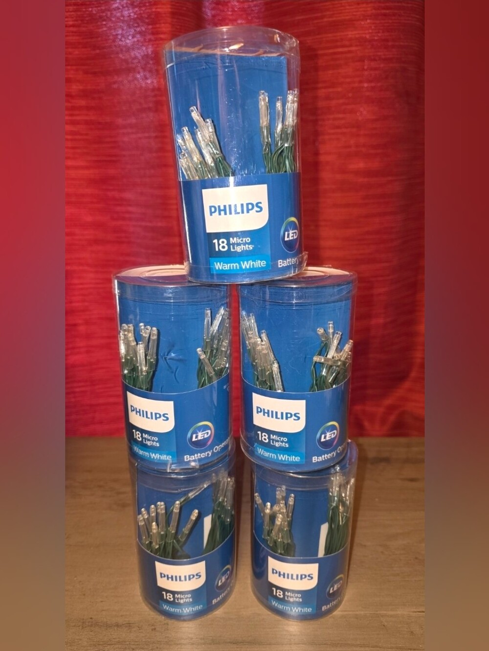 Lot Of 5 Philips LED Warm White Battery Operated Micro Lights 18 Bulbs Each